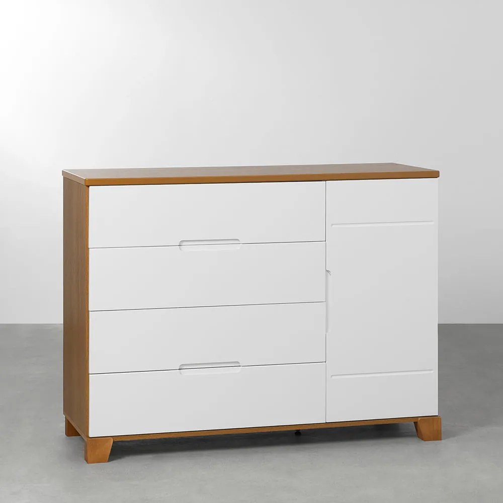 Cômoda Luna 4 Gavetas e 1 Porta - Branco e Savana