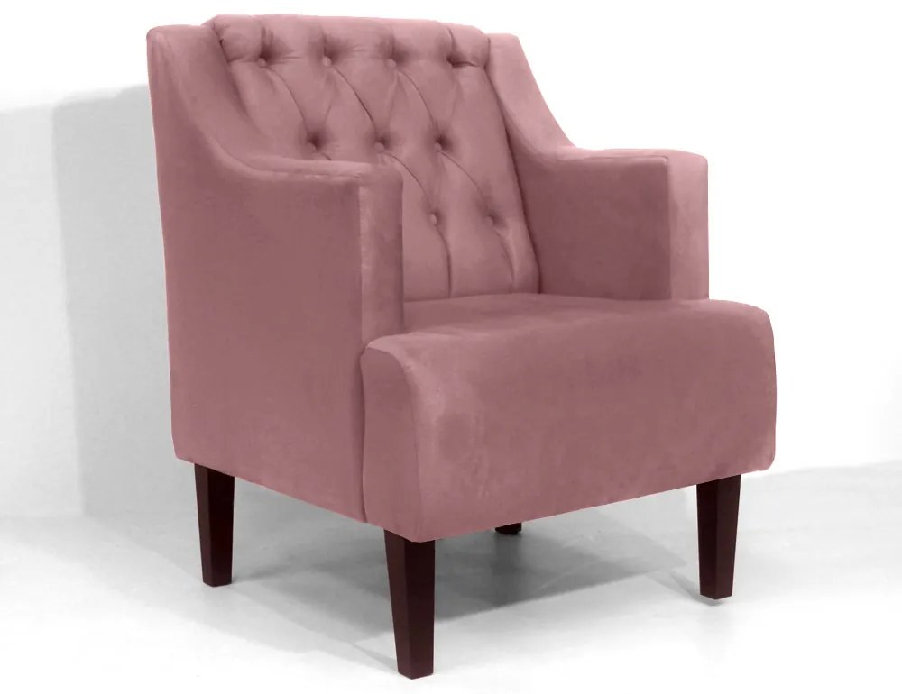 Poltrona Classic Suede Rosê Pés Trapézio Sala, Quarto, Decoração