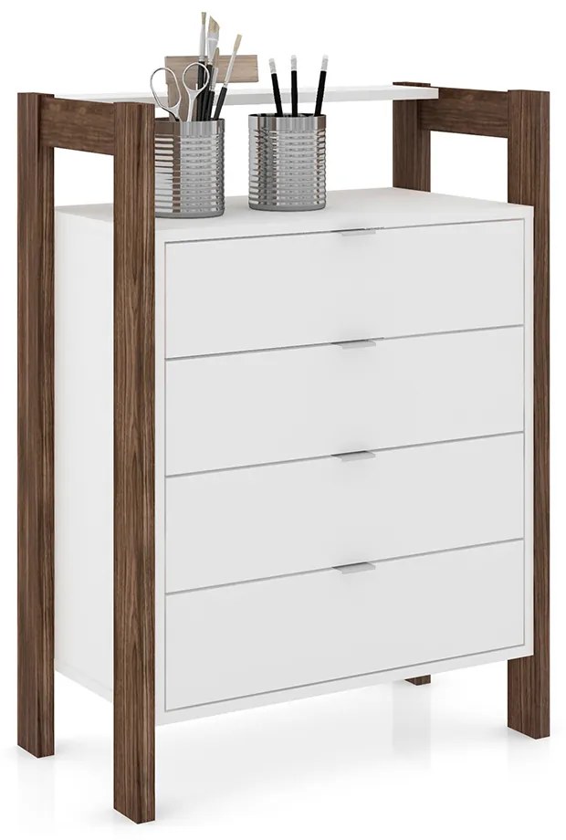 Gaveteiro Armário para Escritório Home Office AZ1012 MDP Branco/Nogal G69 - Gran Belo