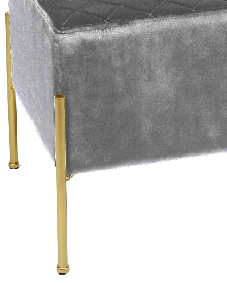 Puff Banqueta Industrial Dourada Lice Veludo Tresse Cinza E02 - D'Rossi