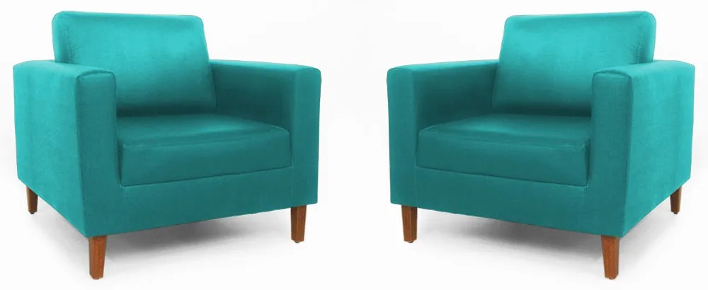 Conjunto 2 Poltrona Decorativa Gabriela Suede Azul Tiffany