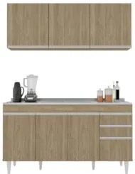 Armário Cozinha e Balcão Com Pia 150cm Marrocos Castanho    - Lumil