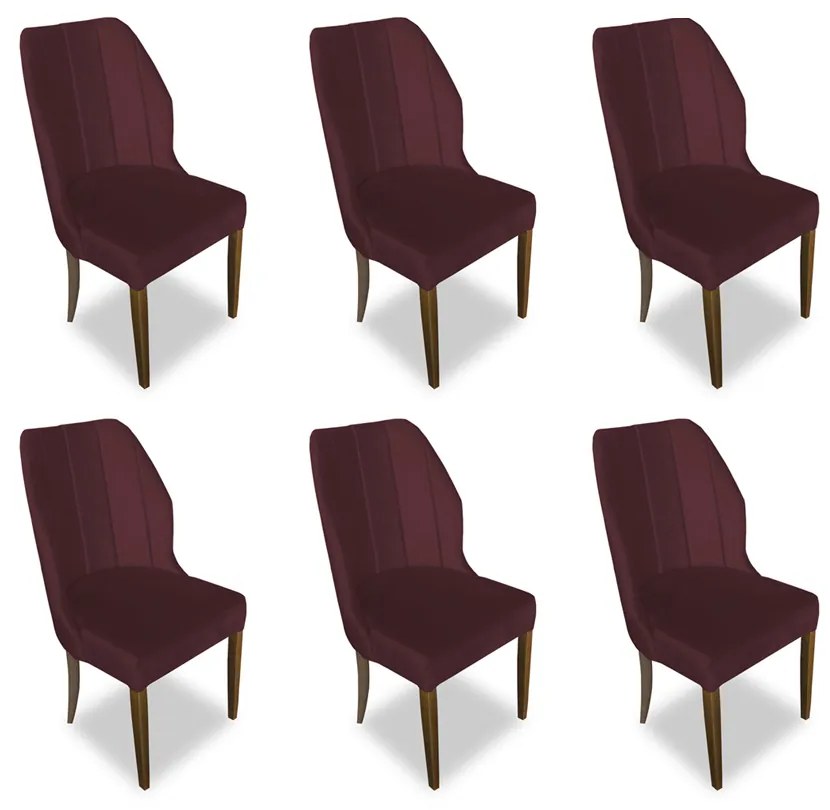 Kit 6 Cadeiras De Jantar Safira Suede Bordô