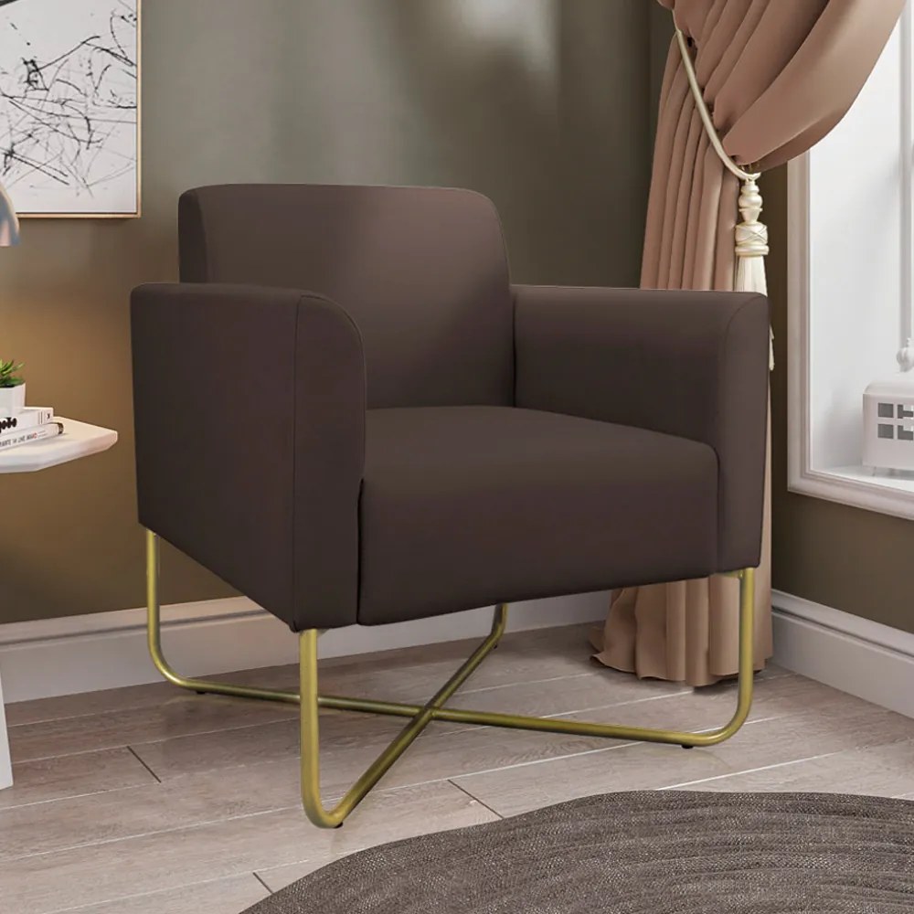 Kit 2 Poltronas Decorativas Isabella Base X Suede Marrom/Dourado G19 - Gran Belo