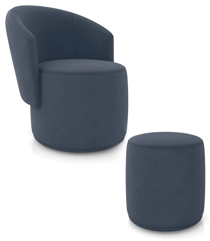 Poltrona e Puff Redondo Orgânico para Sala Malu Suede M11 - D'Rossi - Azul Marinho