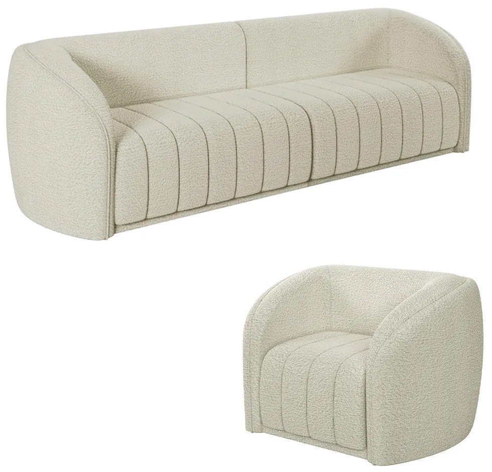 Conjunto Sala de Estar Sofá 292cm 4 Lugares e Poltrona Adam Boucle Off White G45 - Gran Belo
