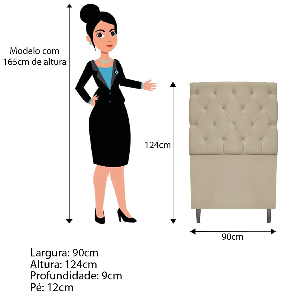 Kit Cabeceira e Calçadeira Liverpool 90 cm Solteiro Corano Bege - ADJ Decor