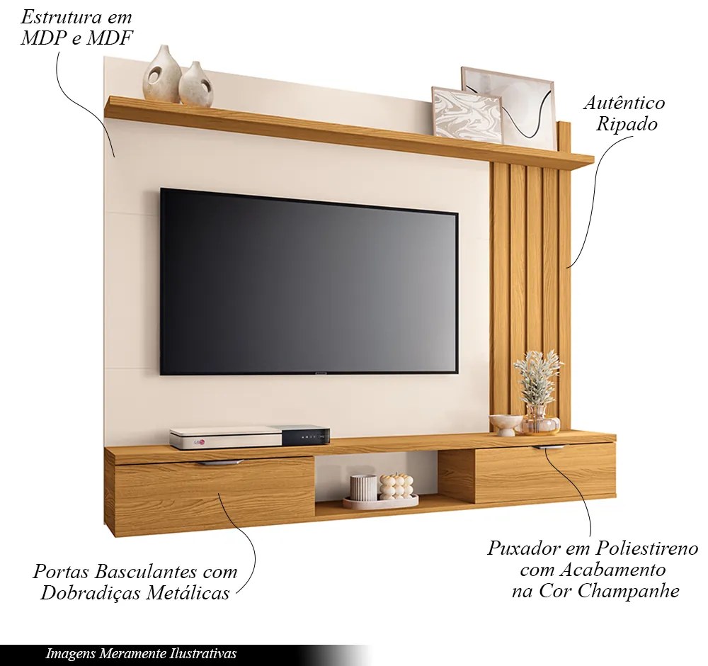 Painel Suspenso Decorativo Ripado MDP/MDF Portas Basculantes Dublin Off White/Cinamomo G26 - Gran Belo