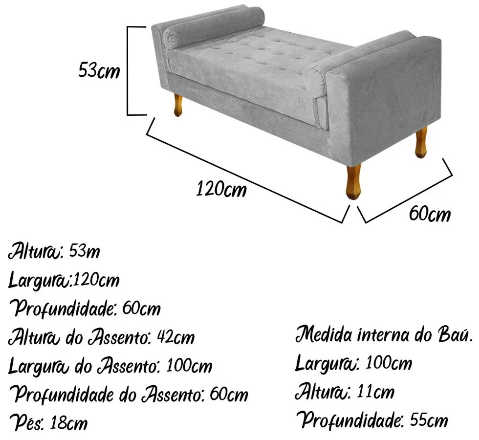 Recamier Félix Solteiro 120cm Suede Cinza - ADJ Decor