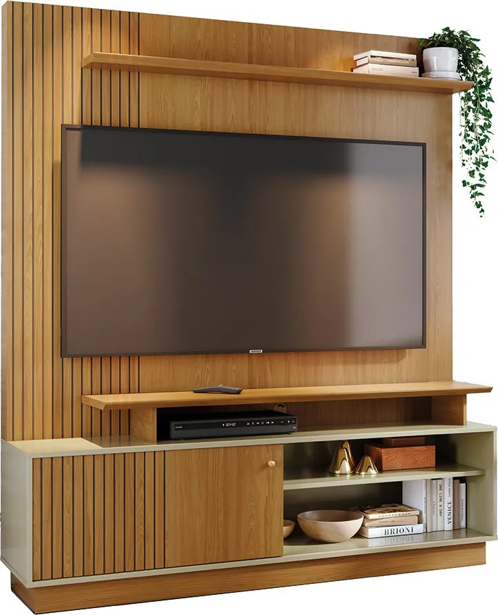 Estante de TV 65 Pol 160cm Sala de Estar Quirel Cumaru/Opala M20 - D'Rossi