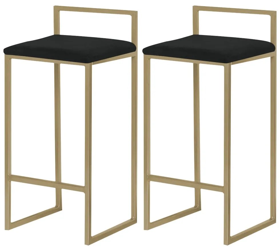 Kit 2 Banqueta Decorativa Selena Base Gold Veludo Preto G41 - Gran Belo