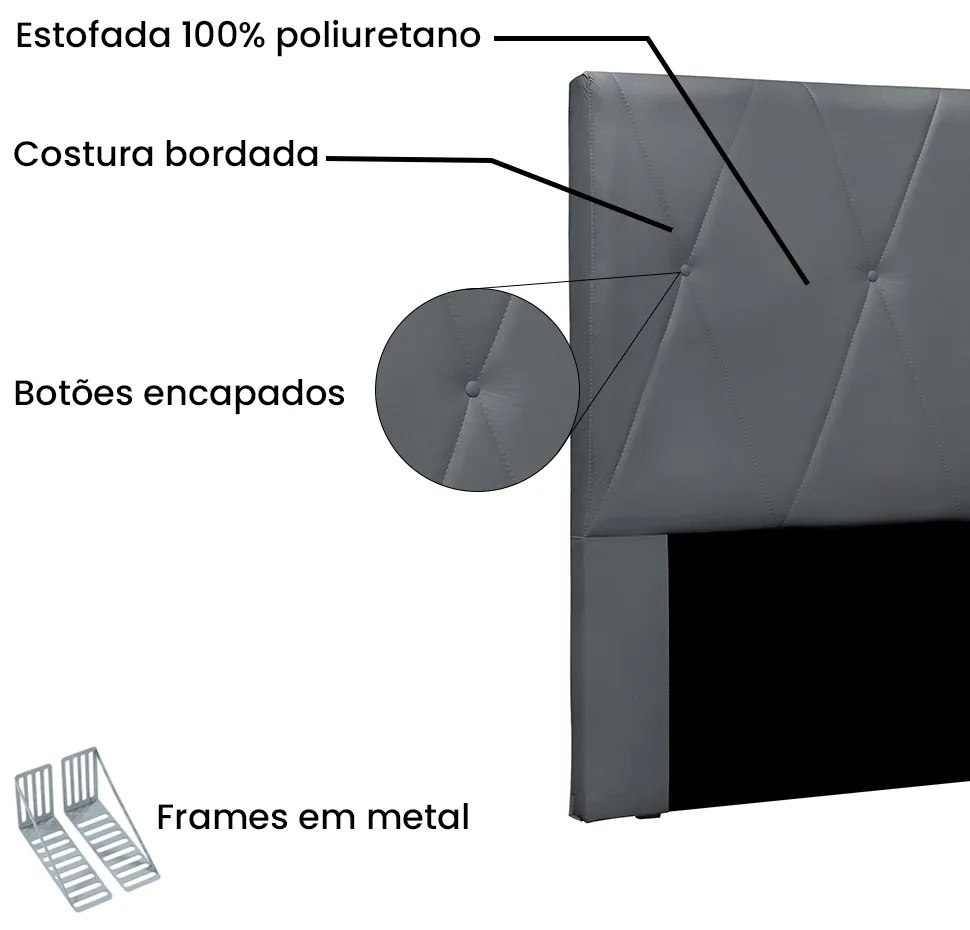 Cabeceira Cama Box Solteiro 90 cm Aquilla Veludo S04 - D'Rossi - Cinza