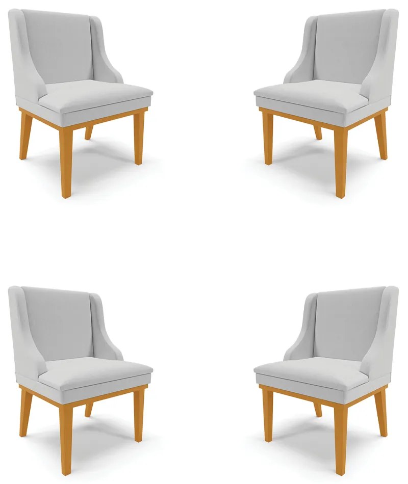 Kit 4 Cadeiras Decorativas Sala de Jantar Base Fixa de Madeira Firenze Linho Cinza/Castanho G19 - Gran Belo