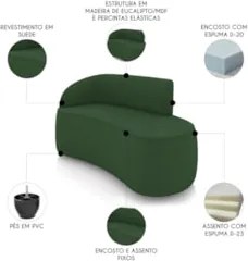 Sofá 2 Lugares 140cm Wendi e Poltrona Steve Suede Verde I01 - Mpozena