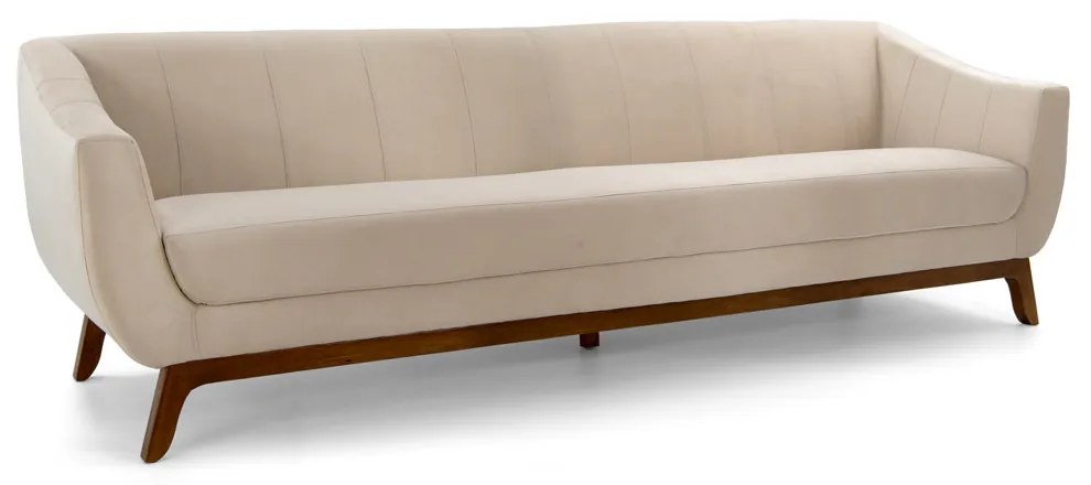 Sofá 3 Lugares Odeon D07 230cm Base Madeira Veludo Creme - D'Rossi
