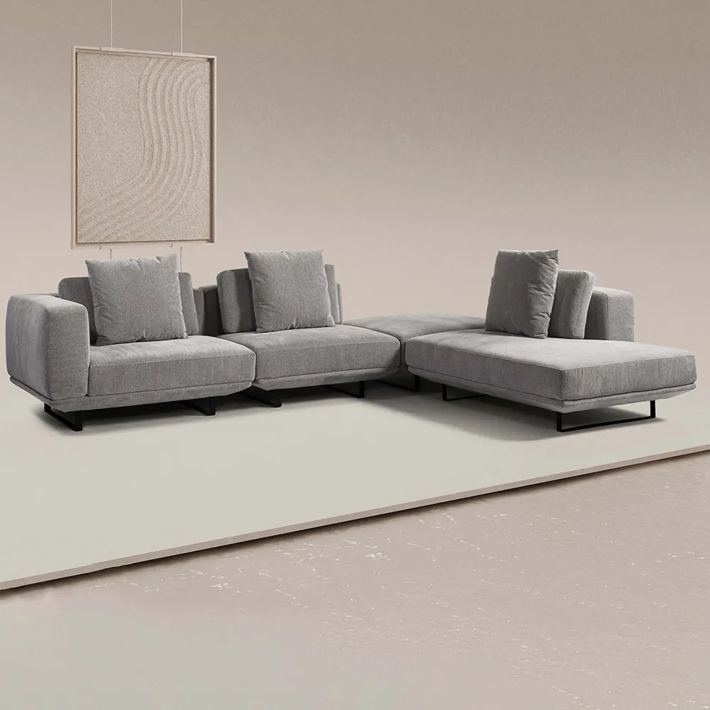 Sofá Modulado Sala de Estar Carmen 652cm Pés de Ferro Linho Rústico Cinza G92 - Gran Belo