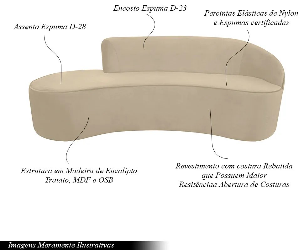 Sofá Decorativo 3 Lugares 210cm Abby Encosto Direito Curvo Veludo Creme G15 - Gran Belo
