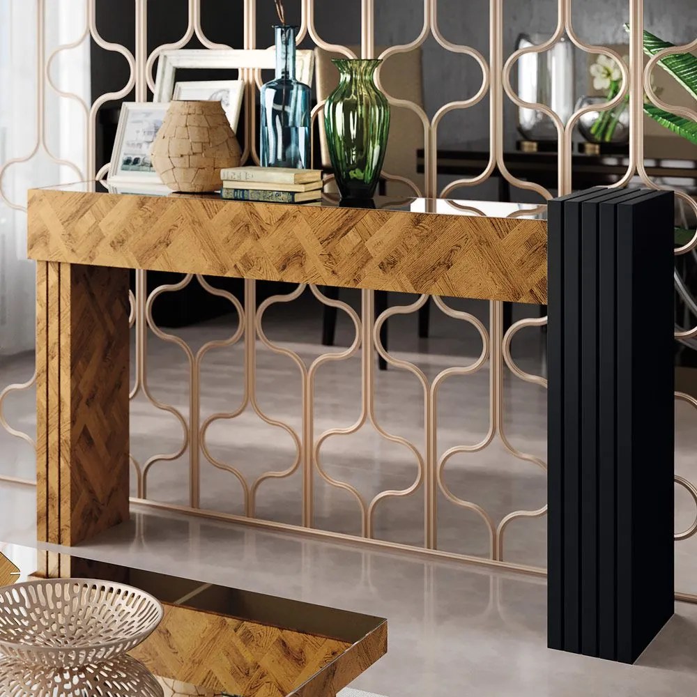 Aparador com Espelho Riad Decorativo Sala de Estar Chevron/Preto G26 - Gran Belo