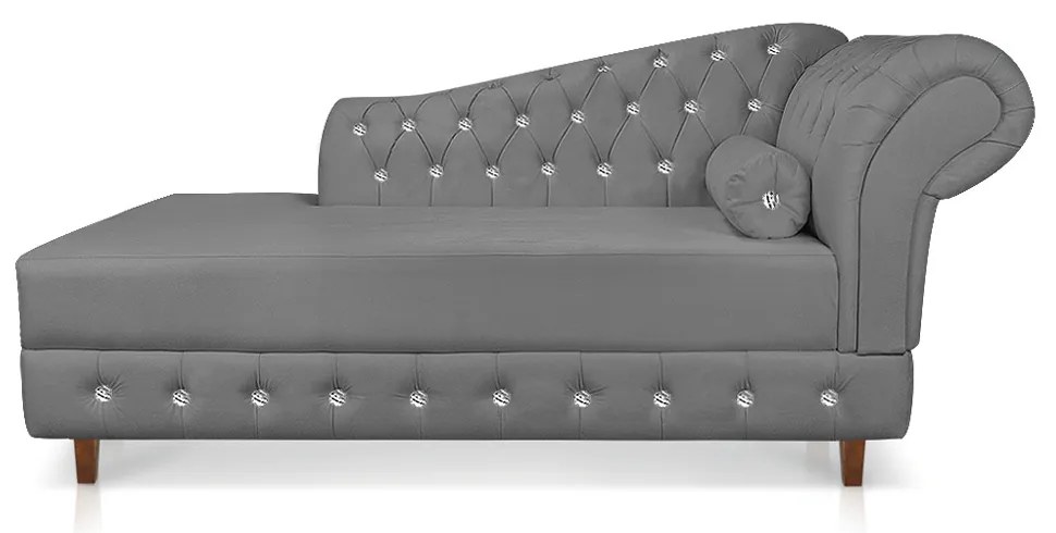 Divã Chesterfield 165 cm Capitonado com Strass Suede D'Rossi - Grafite