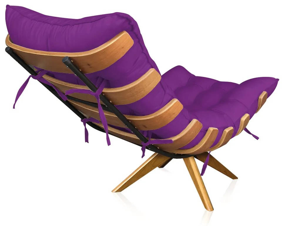 Poltrona Giratória Costela Suede Base de Madeira MA30 M11 - D'Rossi - Roxo