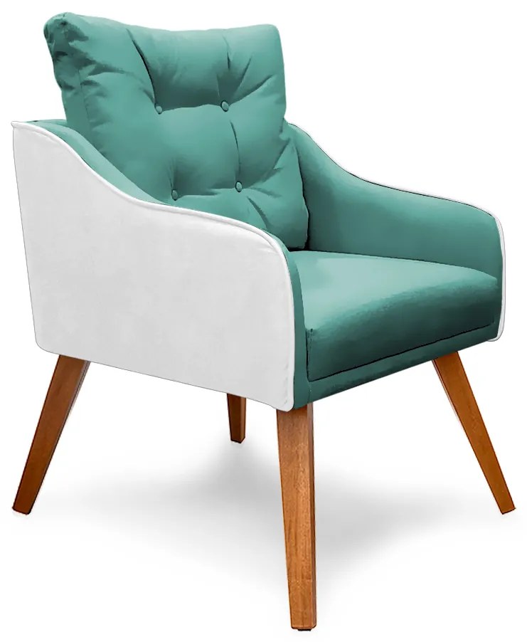 Poltrona Decorativa Delta Pés Palito Corano Branco / Veludo Turquesa - Sheep Estofados - Veludo Turquesa