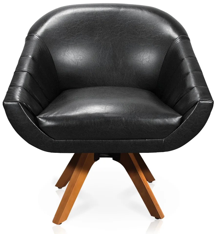 Poltrona Giratória Giovana Corano Preto Base Base Madeira MM30 - D'Rossi