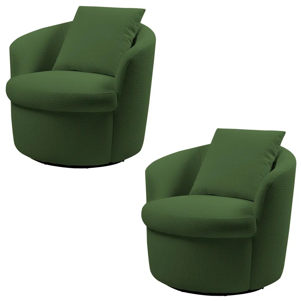 Kit 2 Poltronas Base Giratória Sala de Estar Portofino Linho Rústico Verde Musgo G92 - Gran Belo