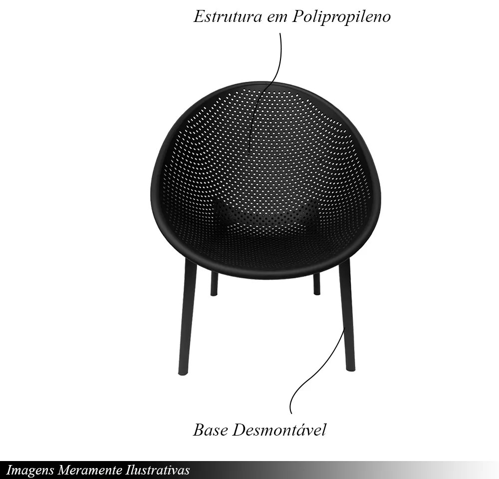 Kit 6 Poltronas Área Externa de PP Marina com Base Desmontável Preto G56 - Gran Belo