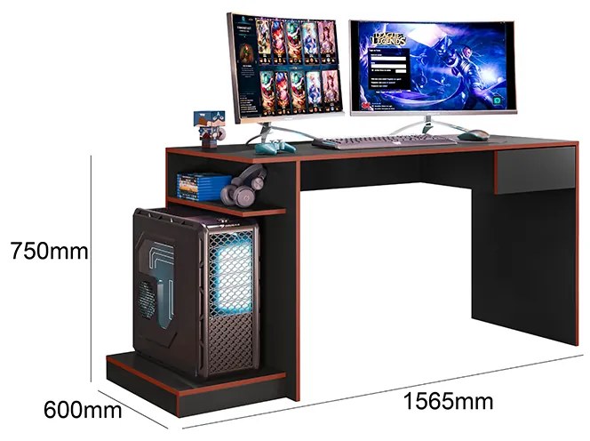 Mesa Gamer Escrivaninha Para Computador Monster Rubi Preto/Vermelho - Mobler