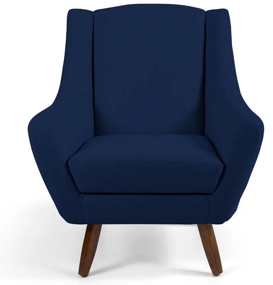 Poltrona Decorativa Sala de Estar Pés de Madeira Naomi Veludo Azul Oxford G15 - Gran Belo