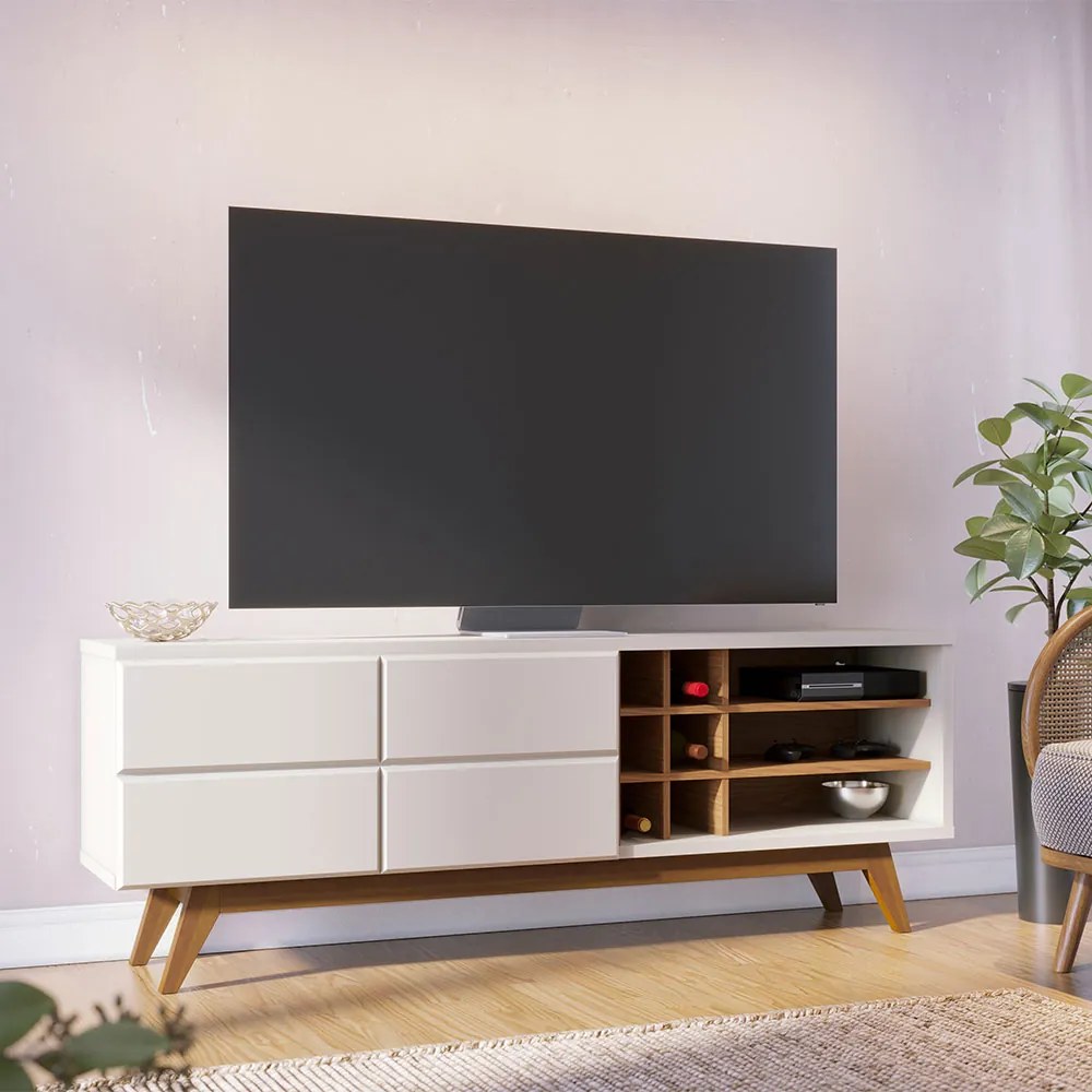 Rack para Sala Bancada de TV 70 Pol 180cm Cinthia C04 - D'Rossi - Preto Fosco e Noce Milano