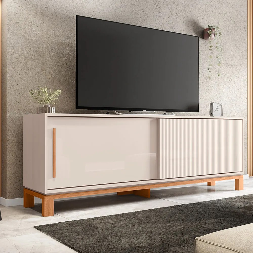 Rack Bancada Tv Para Sala de Estar 180cm Visari C01 - D'Rossi - Off White/Freijó