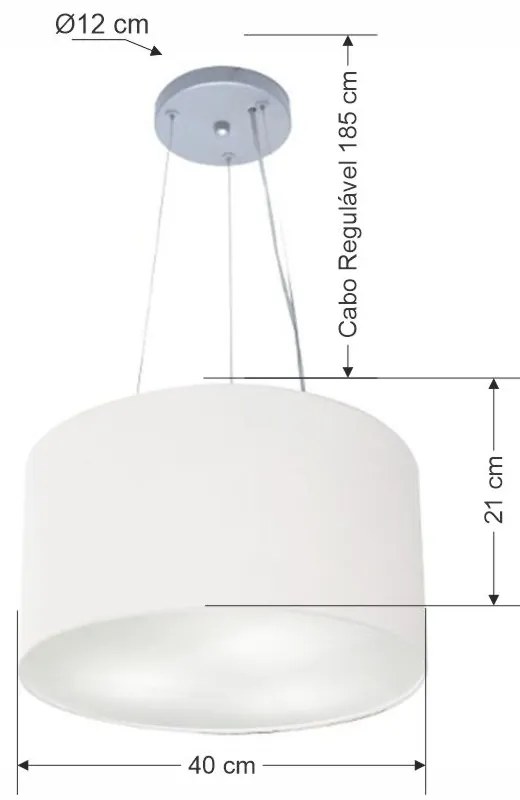 Lustre Pendente Cilíndrico Md-4009 Cúpula em Tecido 40x21cm Branco - Bivolt