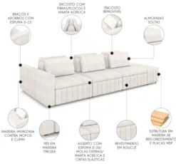 Sofá Ilha e Puff Sala Living 335cm Siesta Z32 Boucle Bege Claro - Mpoz