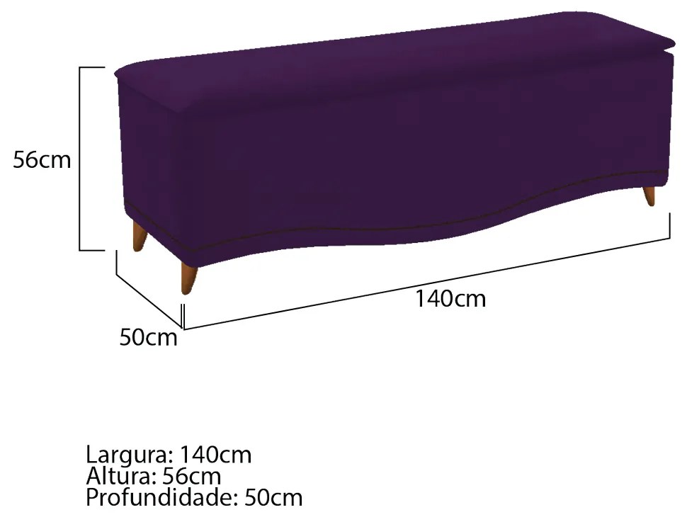 Calçadeira Estofada Yasmim 140 cm Casal Suede Roxo - ADJ Decor