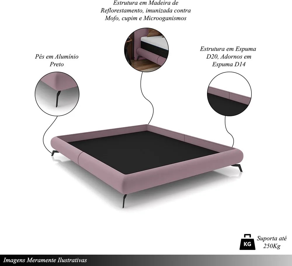 Cama de Casal Avulsa Bezos Madeira Imunizada Pés em Aço Revestimento Veludo Marrom G91 - Gran Belo