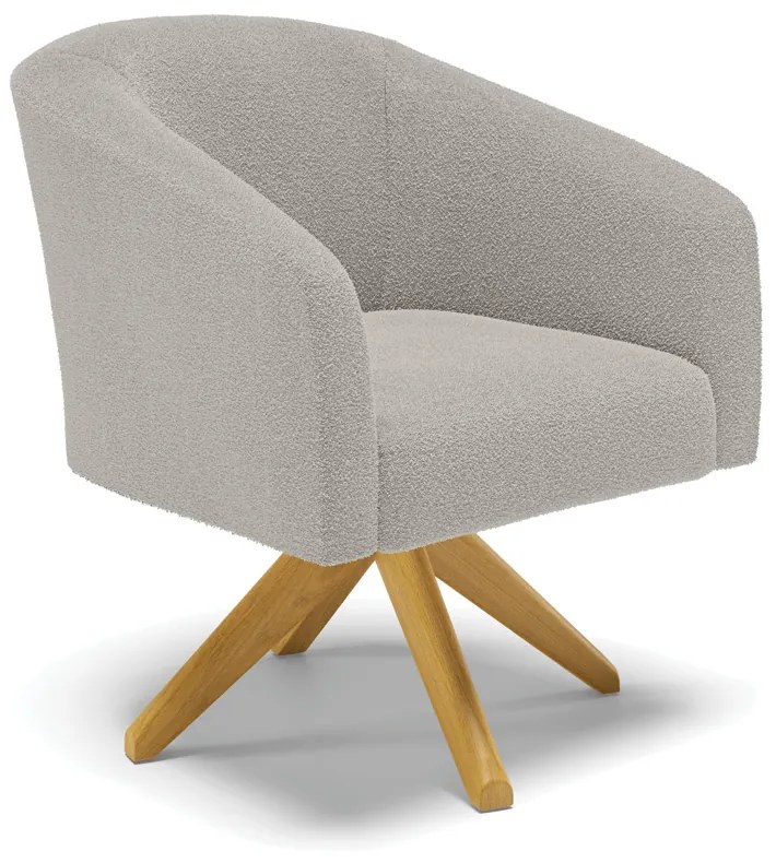 Poltrona Sala Decorativa Giratória Madeira Stella Bouclê D03 - D'Rossi - Cinza
