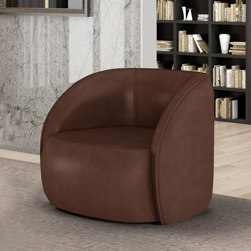 Poltrona Decorativa Sala de Estar Clarke PU Marrom Manchado G45 - Gran Belo