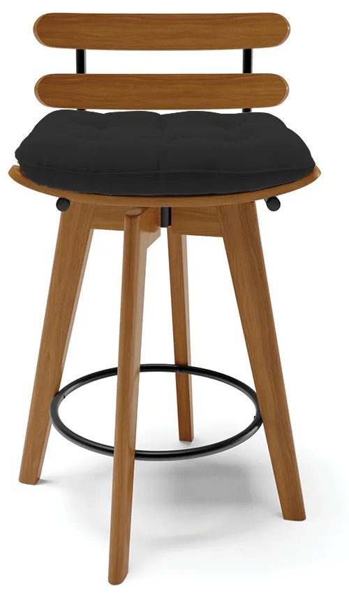 kit 02 Banquetas Giratória Costela Veludo Preto Base Madeira MA70 - DRossi