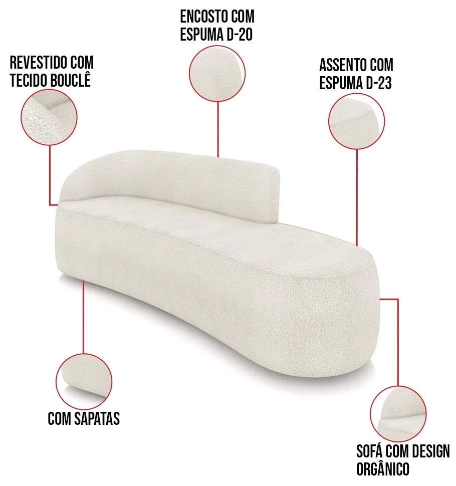 Sofá 4 Lugares Orgânico 220cm Morgan e 2 Poltronas Lua Bouclê Off White D03 - D'Rossi