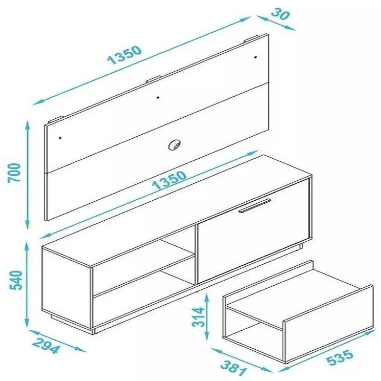 Conjunto Compacto Para Sala Rack e Painel  Branco