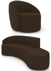 Sofá 4 Lugares 220cm Wendi e Poltrona Steve Suede Marrom I01  - Mpozen