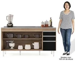 Balcão Gabinete com Pia Inox 160cm Arkansas Castanho/Preto – Lumil