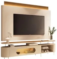 Painel TV 85 Pol Nobre e Rack Bancada Ária Off/Cinamomo - HB Móveis
