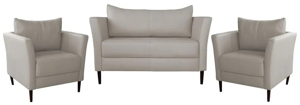 Conjunto Sofá 2 Lugares com 2 Poltronas Pés Palito Lubbock Couro Off White G58 - Gran Belo