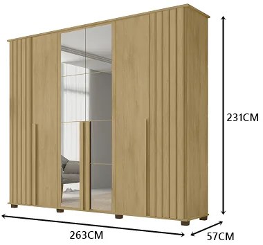 Guarda Roupa Amsterdã II 6 Portas Ripado com Espelho Cinamomo - RV Móveis