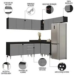 Armário de Cozinha Modulado de Canto 7 Peças CP22 Balcão sem Tampo Pre