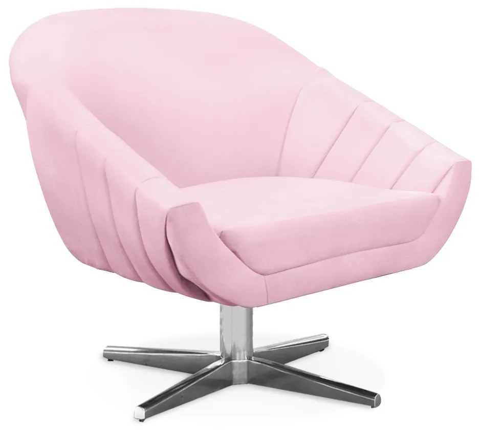 Kit 01 Namoradeira 02 Lugares e 02 Poltronas Giratória Giovana Suede Base Cromada - D'Rossi - Rosa Bebê