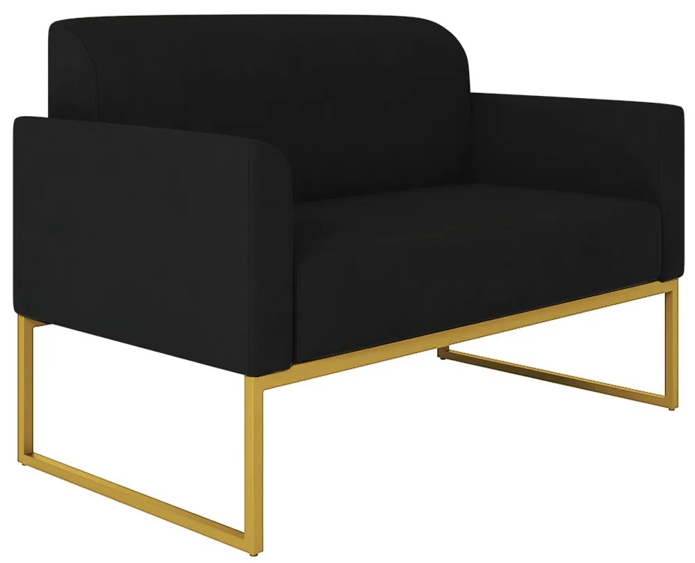 Poltrona Namoradeira Decorativa Isabella Base Industrial Suede Preto/Dourado G19 - Gran Belo