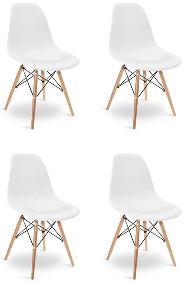 Cadeira Sala de Jantar kit4 Eiffel Eames Base Madeira Branco R02 - D'Rossi